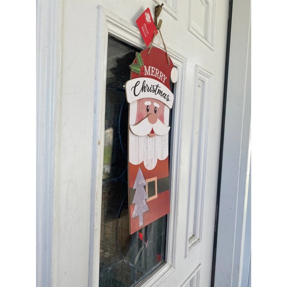 Merry Christmas Santa Claus Sign Door Hanger Home Decor Wreath Attachment - Picture 4 of 4